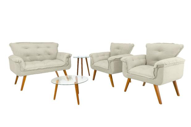 Conjunto Namoradeira Sofá + 2 Poltrona Opala 100 Fibra de Silicone - Sued Bege - Nanda Decor Menor preço em Conjunto Namoradeira Sofá + 2 Poltrona Opala 100 Fibra de Silicone - Sued Bege - Nanda Decor