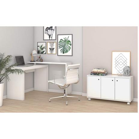 Conjunto Office Mesa para Computador e Armário com Rodízios 39 BHO BRV Móveis Branco Menor preço em Conjunto Office Mesa para Computador e Armário com Rodízios 39 BHO BRV Móveis Branco