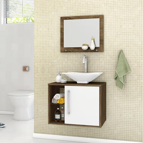 Conjunto p/ Banheiro Baden Madeira Rustica e Branco com Cuba - Moveis bechara Menor preço em Conjunto p/ Banheiro Baden Madeira Rustica e Branco com Cuba - Moveis bechara