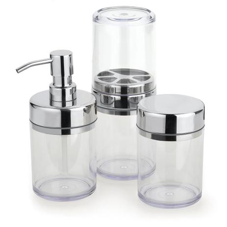 Conjunto p/ Banheiro Lavabo 3 pcs Acquaset Incolor Forma Menor preço em Conjunto p/ Banheiro Lavabo 3 pcs Acquaset Incolor Forma
