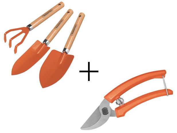 Conjunto P/ Jardinagem Metálico + Tesoura De Poda C/ Lâmina Metálica - Tramontina Menor preço em Conjunto P/ Jardinagem Metálico + Tesoura De Poda C/ Lâmina Metálica - Tramontina