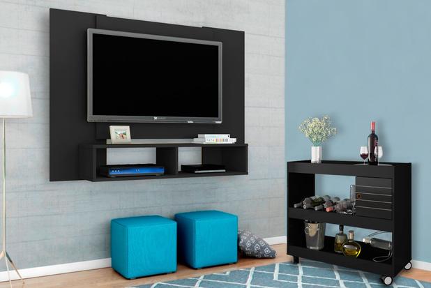 Conjunto Painel Navi com Aparador Cristal Preto Fosco - Moveis bechara Menor preço em Conjunto Painel Navi com Aparador Cristal Preto Fosco - Moveis bechara