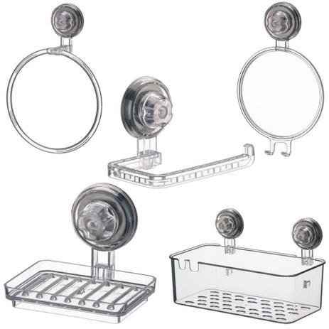 Conjunto Para Banheiro 5 peças Com Espelho Fixação Ventosa ABS Incolor - Future Menor preço em Conjunto Para Banheiro 5 peças Com Espelho Fixação Ventosa ABS Incolor - Future