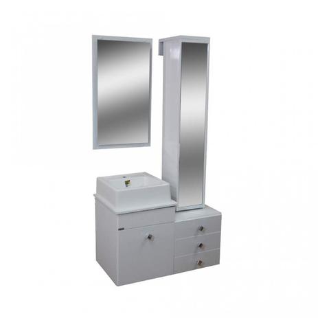 Conjunto para Banheiro com Espelheira, Gabinete, Cuba e Torre Giratória Évora Corso Branco Menor preço em Conjunto para Banheiro com Espelheira, Gabinete, Cuba e Torre Giratória Évora Corso Branco