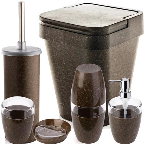 Conjunto Para Banheiro Lixeira 5 Litros Escova Sanitária Eco Cana Madeira - Ou Menor preço em Conjunto Para Banheiro Lixeira 5 Litros Escova Sanitária Eco Cana Madeira - Ou