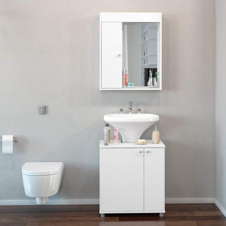 Menor preço em Conjunto para Banheiro Pequeno com Armário Espelheira e Gabinete Politorno Branco