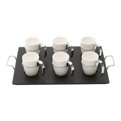 Conjunto Para Café 6 Xícaras De Porcelana E Bandeja Em Madeira Wolff Menor preço em Conjunto Para Café 6 Xícaras De Porcelana E Bandeja Em Madeira Wolff