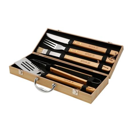 Conjunto para Churrasco com 5 Peças e Estojo de Madeira Wolff - Rojemac Menor preço em Conjunto para Churrasco com 5 Peças e Estojo de Madeira Wolff - Rojemac