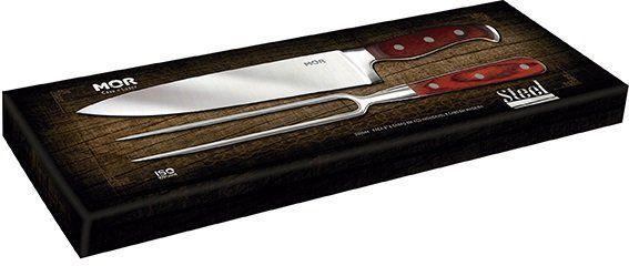 Conjunto para churrasco faca 8 e garfo em aço inoxidável e cabo em madeira 2 peças steel - mor é boa?