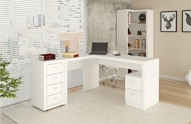 Conjunto para Escritório 03 Peças Branco - Tecno Mobili Menor preço em Conjunto para Escritório 03 Peças Branco - Tecno Mobili