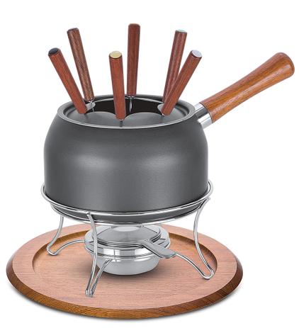 Conjunto para Fondue Antiaderente e Cabos de Madeira com 12 Peças Paris Tramontina - Preto / 19 Cm / 2.5 Lt Menor preço em Conjunto para Fondue Antiaderente e Cabos de Madeira com 12 Peças Paris Tramontina - Preto / 19 Cm / 2.5 Lt