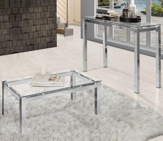 Conjunto para Sala Aparador Mesa de Centro Aço Cromado Vega - Pelaio Moveis Menor preço em Conjunto para Sala Aparador Mesa de Centro Aço Cromado Vega - Pelaio Moveis