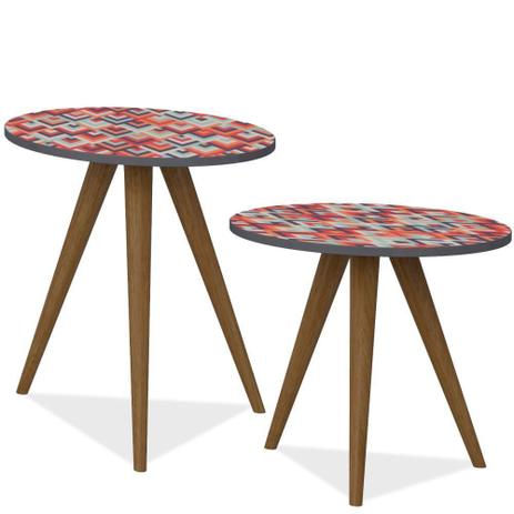 Conjunto Para Sala de Estar com Mesa de Canto e Mesa Lateral Retrô Espresso Estampa Vermelha - Be Mobiliário é boa?