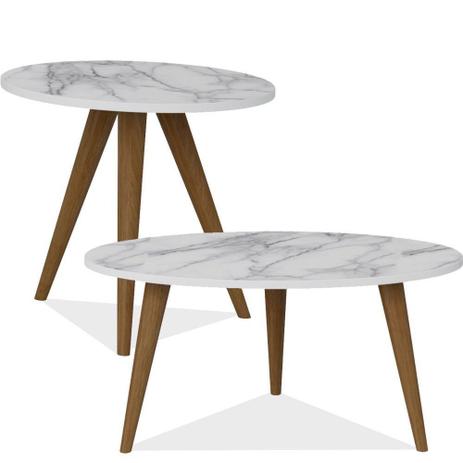 Conjunto Para Sala de Estar com Mesa de Centro e Mesa de Canto Lateral Retrô Branco Carrara - Be Mobiliário Menor preço em Conjunto Para Sala de Estar com Mesa de Centro e Mesa de Canto Lateral Retrô Branco Carrara - Be Mobiliário