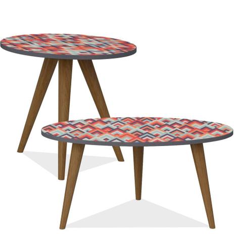 Conjunto Para Sala de Estar com Mesa de Centro e Mesa de Canto Lateral Retrô Espresso Estampa Vermelha - Be Mobiliário é boa?