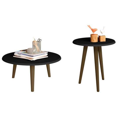 Conjunto Para Sala de Estar com Mesa de Centro e Mesa Lateral Brilhante Preto - Bechara Menor preço em Conjunto Para Sala de Estar com Mesa de Centro e Mesa Lateral Brilhante Preto - Bechara