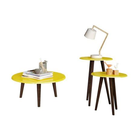 Conjunto Para Sala de Estar com Mesa de Centro e Mesas Laterais Brilhante Amarelo - Bechara é boa?