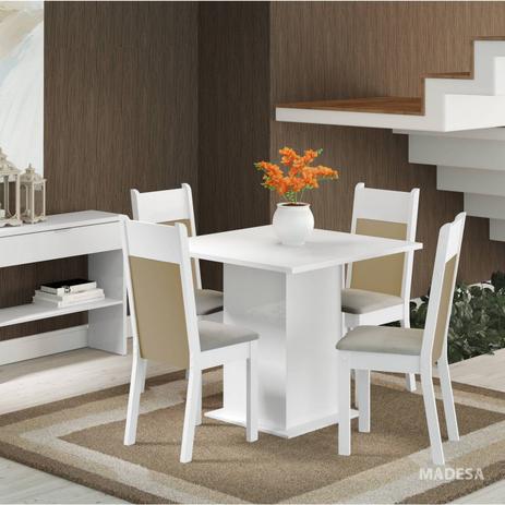 Conjunto para Sala de Jantar Mesa 4 Cadeiras Malibu Madesa Branco/Crema/Pérola Menor preço em Conjunto para Sala de Jantar Mesa 4 Cadeiras Malibu Madesa Branco/Crema/Pérola