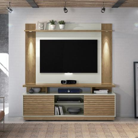 Conjunto para TV até 60” Rack Blumenau e Painel Fortaleza - Avelã/Off White - Linea Brasil Menor preço em Conjunto para TV até 60” Rack Blumenau e Painel Fortaleza - Avelã/Off White - Linea Brasil