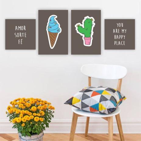 Conjunto Placas Decorativas Sorvete Cacto Frases Happy Place Amor Sorte Fe Adoro Decor No Magalu Magazine Luiza