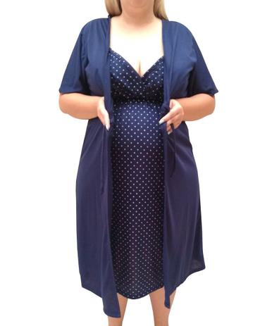 Conjunto Plus Size Linda Gestante Camisola de Alcinha com Robe Maternidade -