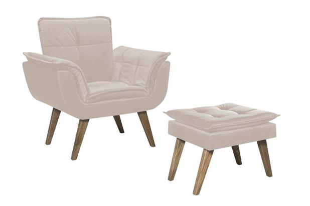 Conjunto Poltrona Opalla + Puff Luxo Tecido Liso - Bege - MobiliaMobilia Menor preço em Conjunto Poltrona Opalla + Puff Luxo Tecido Liso - Bege - MobiliaMobilia