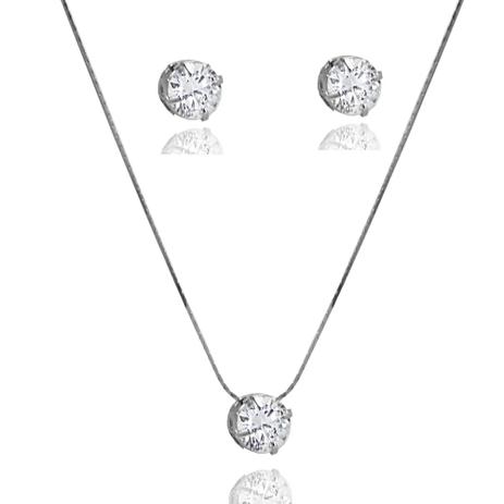 Conjunto Ponto de Luz Zircônia 1cm Folheado a Prata 1000 - Lunozê Menor preço em Conjunto Ponto de Luz Zircônia 1cm Folheado a Prata 1000 - Lunozê