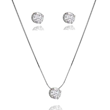 Conjunto Ponto de Luz Zircônia 8mm Folheado a Prata 1000 - Lunozê Menor preço em Conjunto Ponto de Luz Zircônia 8mm Folheado a Prata 1000 - Lunozê