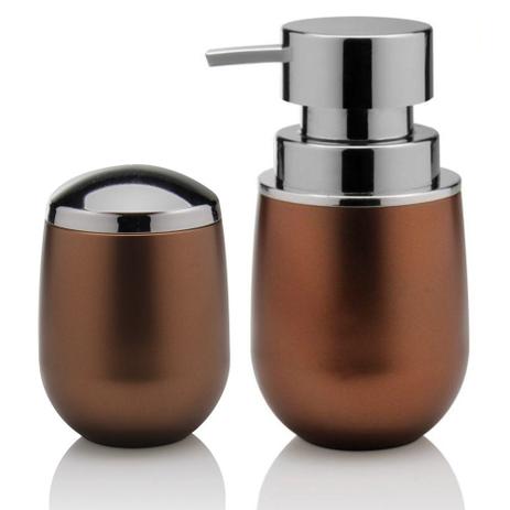 Conjunto Porta Algodão/Cotonete e Sabonete Líquido Cobre - Ou Menor preço em Conjunto Porta Algodão/Cotonete e Sabonete Líquido Cobre - Ou