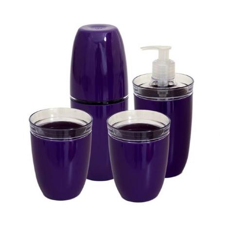 Conjunto Porta Escovas Acessórios sobre Pia Banheiro e Lavabo - Málaga Roxo 4 peças Acrílico - Fábrica de utilidades Menor preço em Conjunto Porta Escovas Acessórios sobre Pia Banheiro e Lavabo - Málaga Roxo 4 peças Acrílico - Fábrica de utilidades