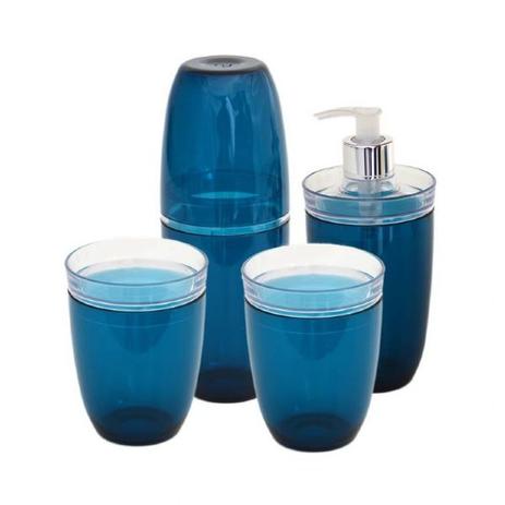 Conjunto Porta Escovas Acessórios sobre Pia Banheiro e Lavabo - Valência Azul 4 peças Acrílico - Fábrica de utilidades Menor preço em Conjunto Porta Escovas Acessórios sobre Pia Banheiro e Lavabo - Valência Azul 4 peças Acrílico - Fábrica de utilidades