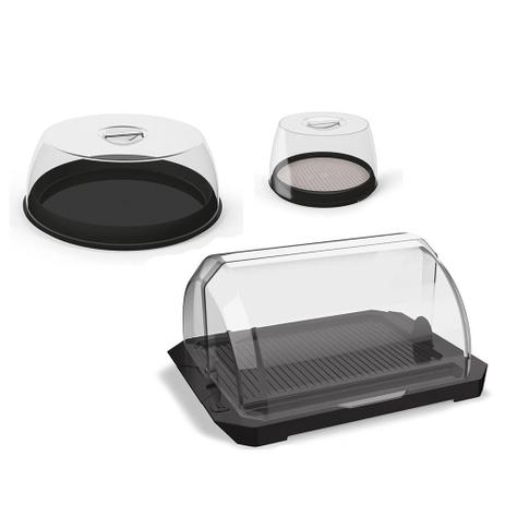 Conjunto Porta Pao Queijeira Porta Bolo Boleira Preto - Uz Menor preço em Conjunto Porta Pao Queijeira Porta Bolo Boleira Preto - Uz