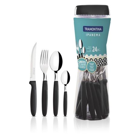 Conjunto Pote de Talheres Inox 24 Pcs Ipan Preto Tramontina Menor preço em Conjunto Pote de Talheres Inox 24 Pcs Ipan Preto Tramontina
