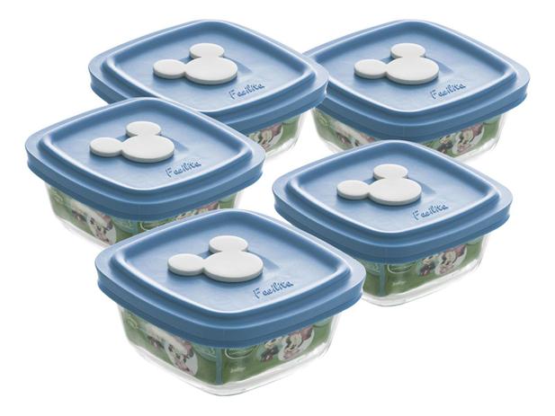 Conjunto Pote de Vidro Quadrado 5 Peças com Tampa - 300ml Nadir Disney Facilita Baby Menor preço em Conjunto Pote de Vidro Quadrado 5 Peças com Tampa - 300ml Nadir Disney Facilita Baby