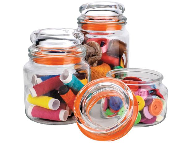 Conjunto Pote de Vidro Redondo 3 Peças com Tampa - Euro Home VDR9040