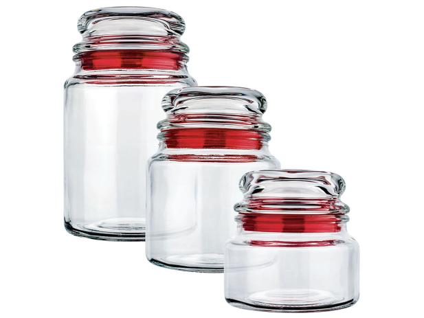 Conjunto Pote de Vidro Redondo 3 Peças com Tampa - Euro Home VDR9040