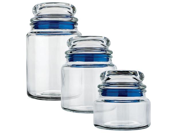 Conjunto Pote de Vidro Redondo 3 Peças com Tampa - Euro Home VDR9040