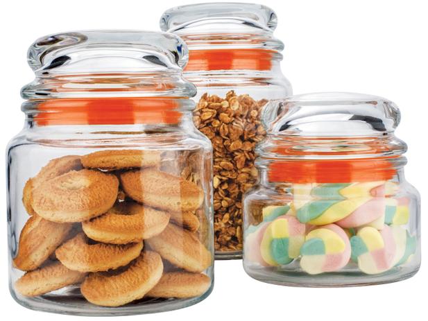 Conjunto Pote de Vidro Redondo 3 Peças com Tampa - Euro Home VDR9040