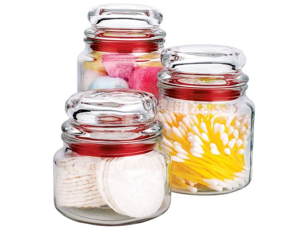 Conjunto Pote de Vidro Redondo 3 Peças com Tampa - Euro Home VDR9040