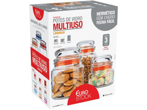 Conjunto Pote de Vidro Redondo 3 Peças com Tampa - Euro Home VDR9040