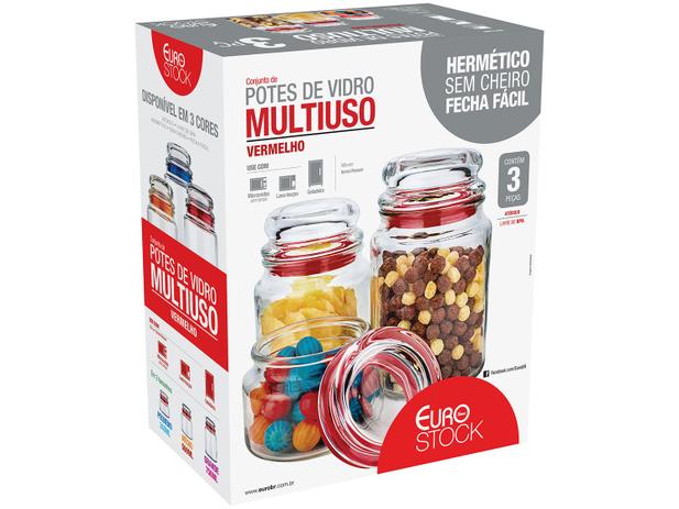 Conjunto Pote de Vidro Redondo 3 Peças com Tampa - Euro Home VDR9040