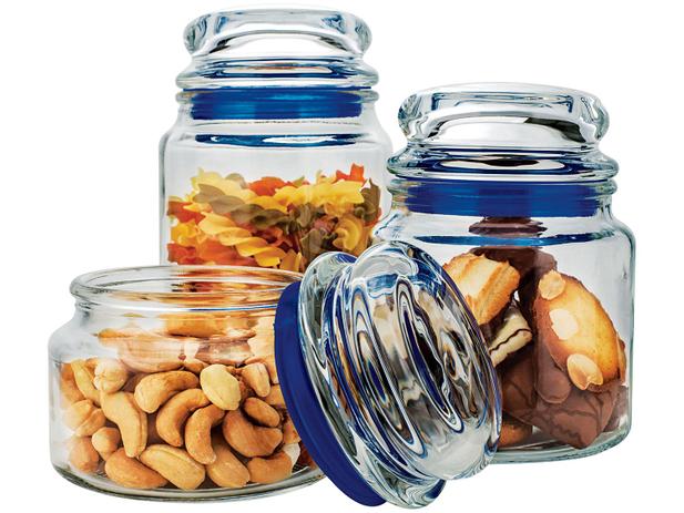 Conjunto Pote de Vidro Redondo 3 Peças com Tampa - Euro Home VDR9040