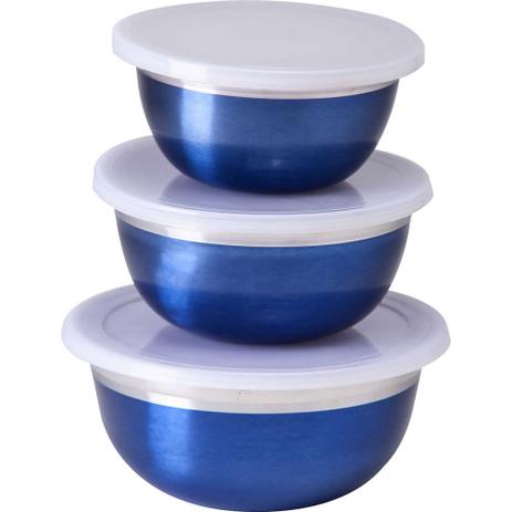 Conjunto Potes Class Home Bowls Colors Inox Azul 3 Peças Menor preço em Conjunto Potes Class Home Bowls Colors Inox Azul 3 Peças