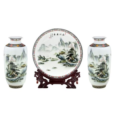 Conjunto Prato Decorativo e 2 Vasos de Montanha 25cm Espressione Menor preço em Conjunto Prato Decorativo e 2 Vasos de Montanha 25cm Espressione