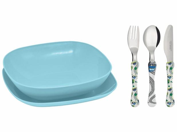 Conjunto pratos e talheres infantil - azul - Carros - Simonaggio Menor preço em Conjunto pratos e talheres infantil - azul - Carros - Simonaggio