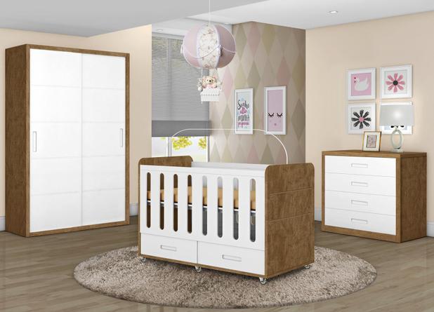 Conjunto Quarto Bebe Dominique Berço Comoda e Roupeiro - Planet Baby Menor preço em Conjunto Quarto Bebe Dominique Berço Comoda e Roupeiro - Planet Baby