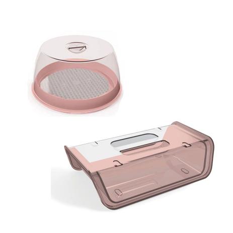 Conjunto Queijeira e Porta Frios com Tampa Rosa 2 peças - Uz Menor preço em Conjunto Queijeira e Porta Frios com Tampa Rosa 2 peças - Uz