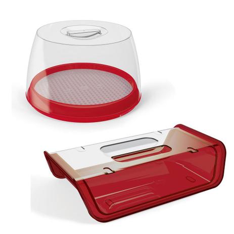 Conjunto Queijeira e Porta Frios com Tampa Vermelho 2 peças - Uz Menor preço em Conjunto Queijeira e Porta Frios com Tampa Vermelho 2 peças - Uz