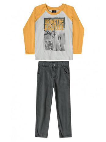 Conjunto Quimby 2 peças Camiseta Longa e Calça Sarja Mostarda Menor preço em Conjunto Quimby 2 peças Camiseta Longa e Calça Sarja Mostarda