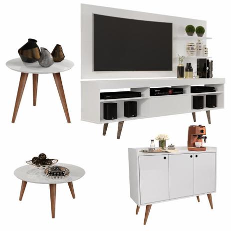 Conjunto Rack e Painel Línea/Aparador Buffet Wood/Mesa de Centro e Lateral Cissa - Branco - RPM - RPM Móveis Menor preço em Conjunto Rack e Painel Línea/Aparador Buffet Wood/Mesa de Centro e Lateral Cissa - Branco - RPM - RPM Móveis